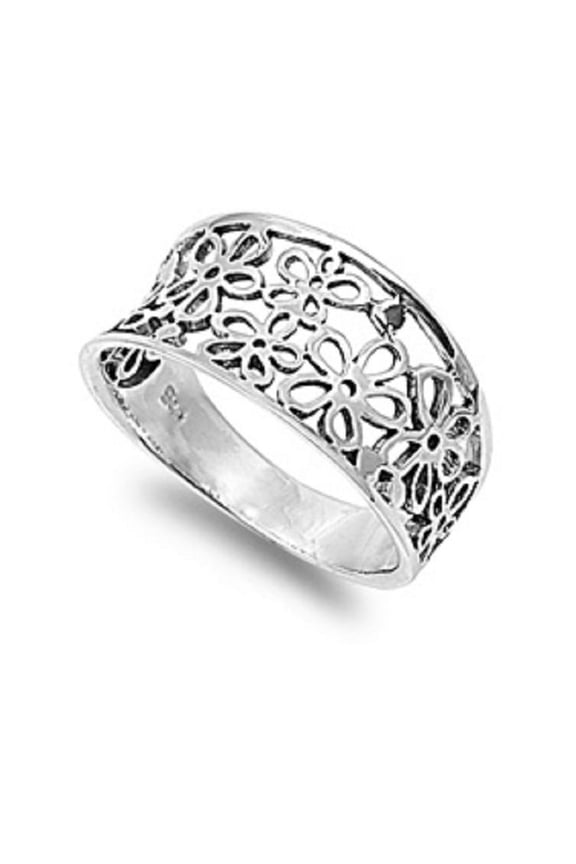 925 Sterling Silver Victorian Flower Shape Pattern Filigree Ring Size 5