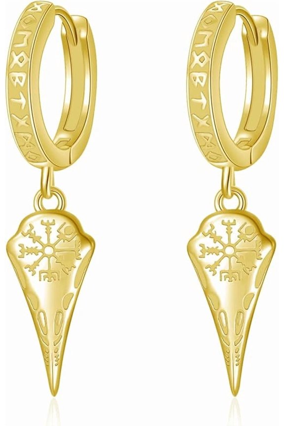 925 Sterling Silver Viking Earrings for Men Women Viking Raven/Spike/Celtic Knot/Tree of Life Drop Huggie Hoop Stud Ear Cuff Earrings Norse Viking Runes Jewelry Gifts