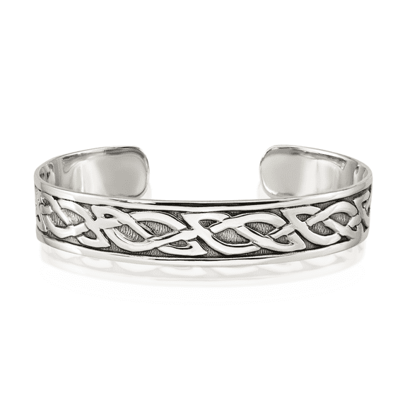 925 Sterling Silver Vintage 12.5mm Heart Irish Claddagh Celtic Cuff Charm Bracelet Jewelry