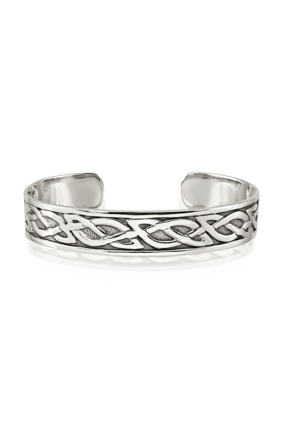 925 Sterling Silver Vintage 12.5mm Chunky Heart Celtic Claddagh Cuff Bracelet - 7 inch - Polished Women's