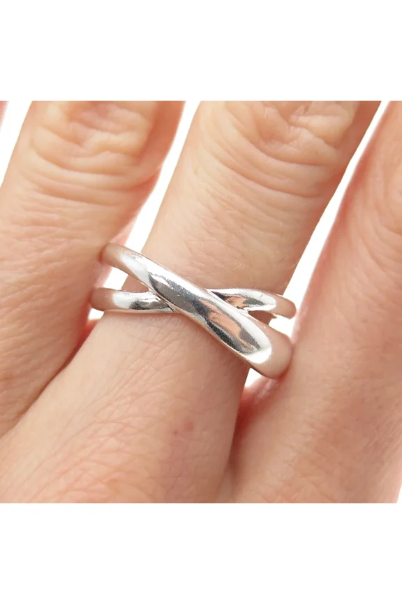 925 Sterling Silver Vintage Crisscross Interlocked Band Ring Classic Woven Design Minimal Jewelry for Daily Wear Style