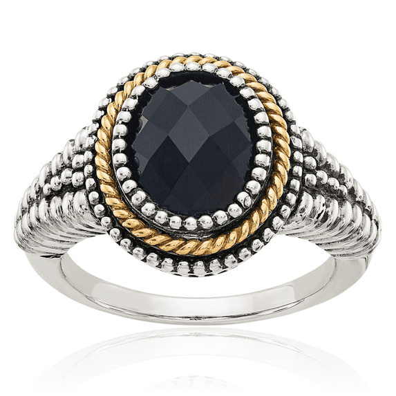 925 Sterling Silver Vintage Cut Black Onyx Ring