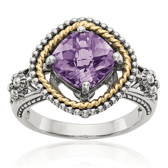 925 Sterling Silver Vintage Cut Cushion-Cut Purple Amethyst Ring Gemstone Band