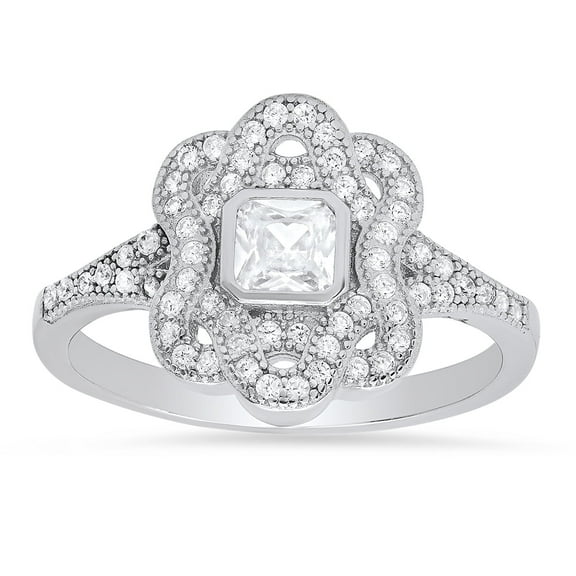 925 Sterling Silver Vintage Diamond CZ Halo Ring
