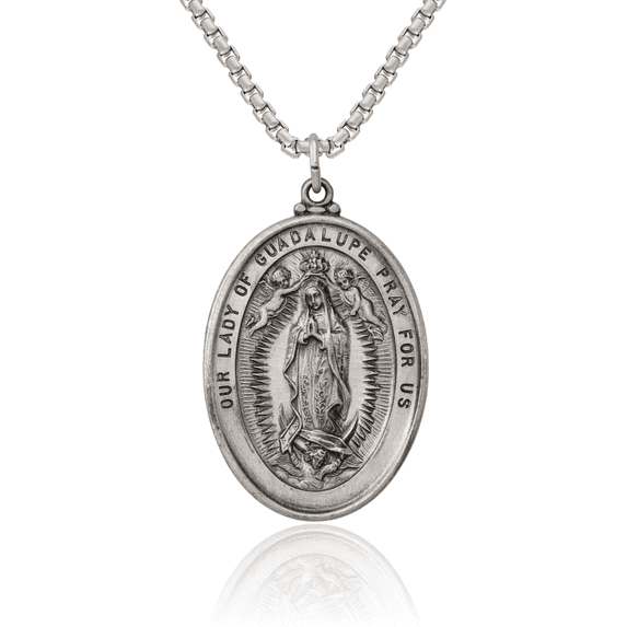 925 Sterling Silver Vintage Our Lady of Guadalupe Virgin Mary Medal Necklace Virgencita Maria Rosa Pendant Catholic Christian Holy Mother Medallion Charm