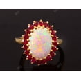 thumbnail image 1 of 925 Sterling Silver Vintage Oval Fire Opal & Round Red Garnet Cluster Ring Unique and Timeless Traditional Women's Jewelry Gift for Her-Gold-3, 1 of 2