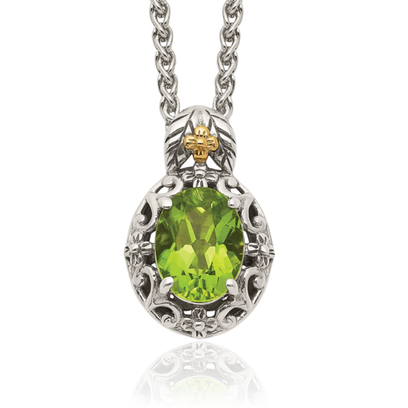 925 Sterling Silver Vintage Oval Green Peridot Chain Necklace Gemstone Pendant Charm