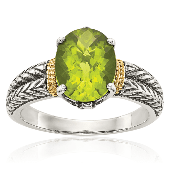 925 Sterling Silver Vintage Oval Green Peridot Ring Gemstone Band