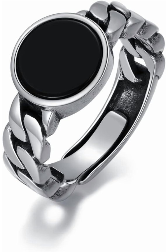 925 Sterling Silver Vintage Oxidized Style Black Onyx Adjustable Ring Casual Jewelry Gifts for Women