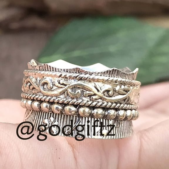 925 Sterling Silver, Vintage Spinner Ring, Anxiety Fidget Spinner Ring, Handmade Jewelry, Made In India Filigree Band Ring Gift For Her