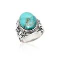 thumbnail image 1 of 925 Sterling Silver Vintage Turkish Design |Aegean Sky 13x18mm Oval Turquoise Men’s Ring| Natural Turquoise Gemstone Band | Handmade Statement Jewelry Gift for Him Size 7.5, 1 of 7