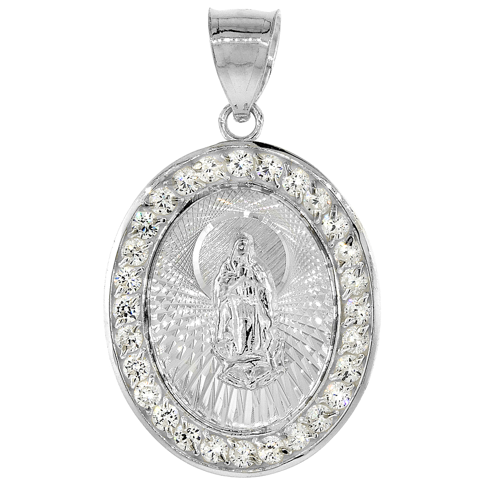 925 Sterling Silver Virgin Mary Miraculous Medal Oval Pendant 27mm ...