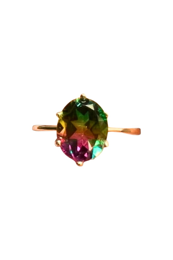 925 Sterling Silver Watermelon Tourmaline Doublet Ring Oval Bi-Color Quartz Stone Multicolor Gemstone Jewelry Elegant and Natural Ring Gold 3