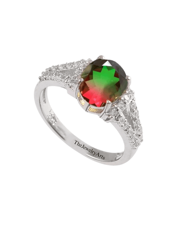925 Sterling Silver Watermelon Tourmaline Quartz Ring Oval Bi-Color Gemstone with Pink & Green Hues Handmade Boho Jewelry – Bio Color Statement Ring for Women Rose Gold 4
