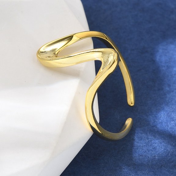 925 Sterling Silver Wave Cuff Rings Golden 15mm Inner Diameter: 15.5mm