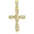 thumbnail image 1 of .925 Sterling Silver Wavy Cross Pendant Only, Micro Pave Cubic Zirconia, Giorgio Bergamo Gold, 1 of 5