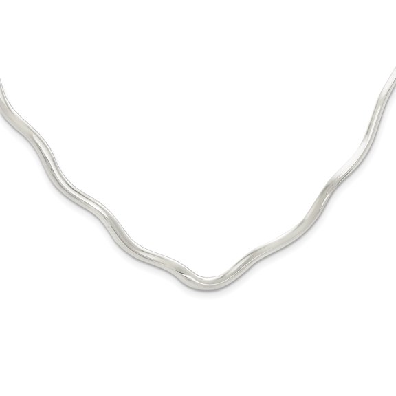 925 Sterling Silver Wavy V-Shape Neck Collar Necklace