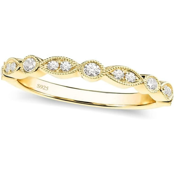 925 Sterling Silver Wedding Band for Women Cubic Zirconia Marquise & Round Milgrain Half Eternity Stackable Ring Size 5-10