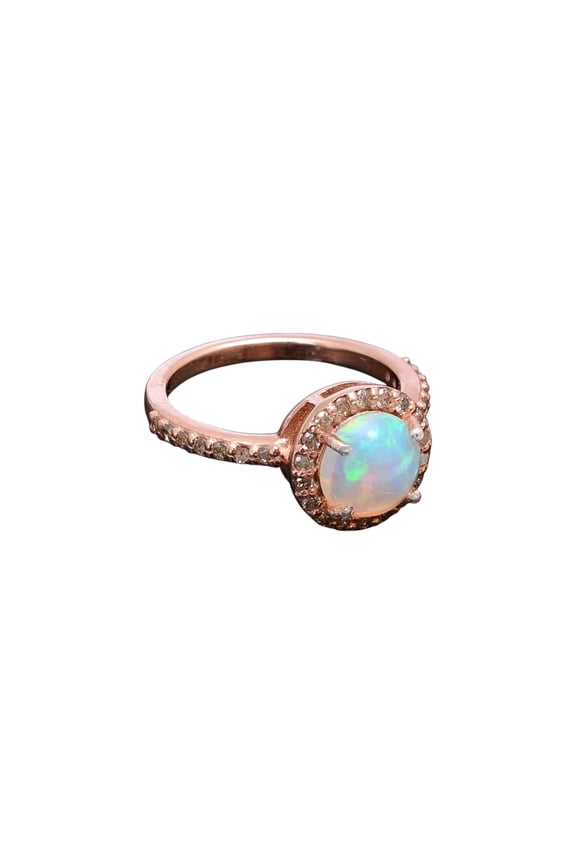 925 Sterling Silver Welo Opal Pave Diamond Engagement Ring, Rose Gold Plated, Unique Promise Ring