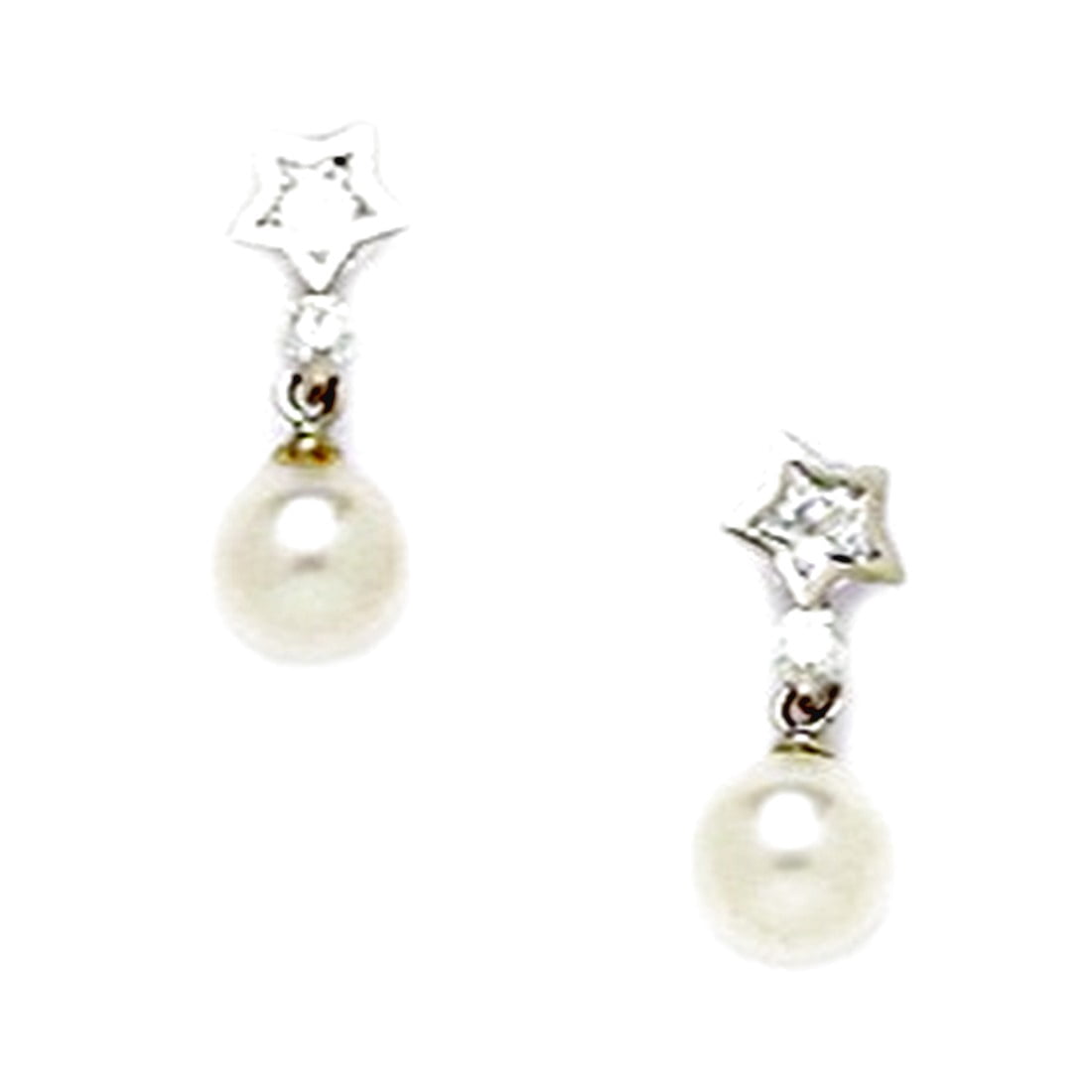 925 Sterling Silver White 5x5mm Freshwater Cultured Pearl and CZ Screw Back Earrings 11x5mm Stud Earring for Women