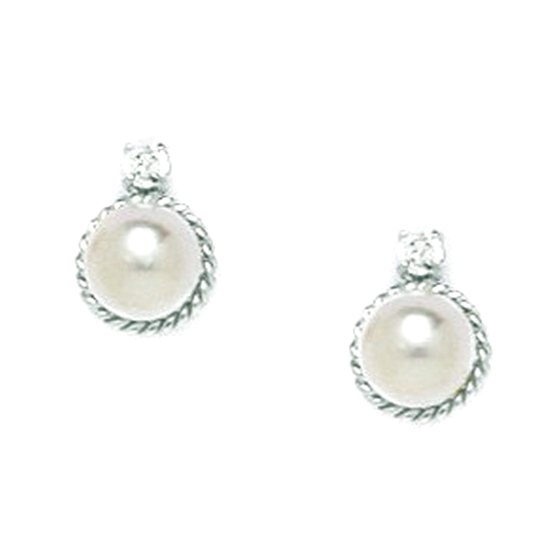 925 Sterling Silver White 5x5mm Freshwater Cultured Pearl and CZ Screw Back Earrings 9x7mm Stud Earring for Women