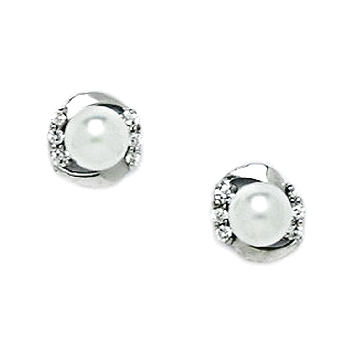 925 Sterling Silver White 6x6mm Freshwater Cultured Pearl and CZ Screw Back Earrings 7x7mm Stud Earring for Women