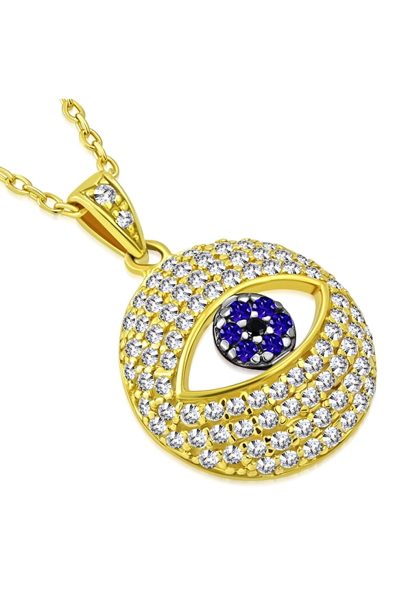 925 Sterling Silver White Blue CZ Evil Eye Protection Pendant Necklace