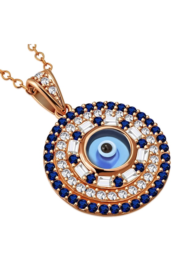 925 Sterling Silver White Blue CZ Evil Eye Protection Pendant Necklace