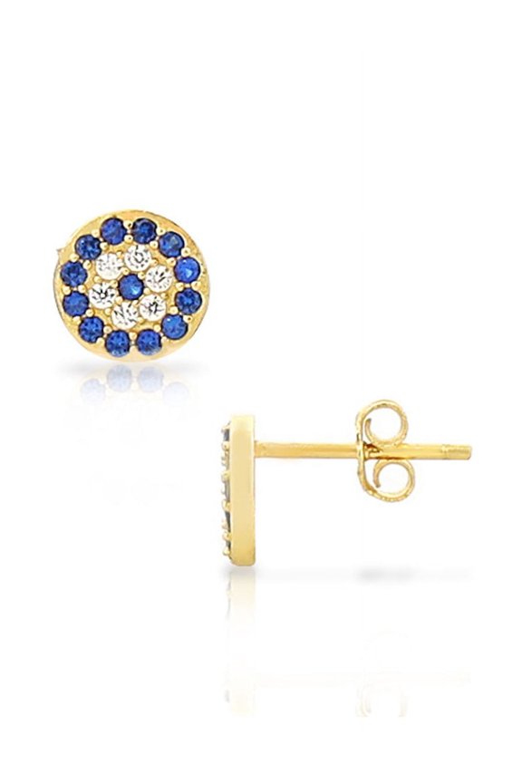 Sterling Silver White Blue CZ Evil Eye Small Stud Earrings