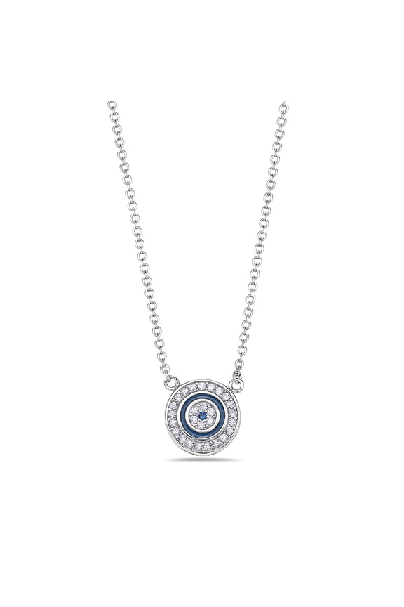 925 Sterling Silver White Blue CZ Womens Evil Eye Hamsa Round Pendant Necklace