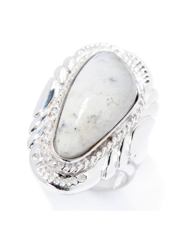 925 Sterling Silver White Buffalo Ring