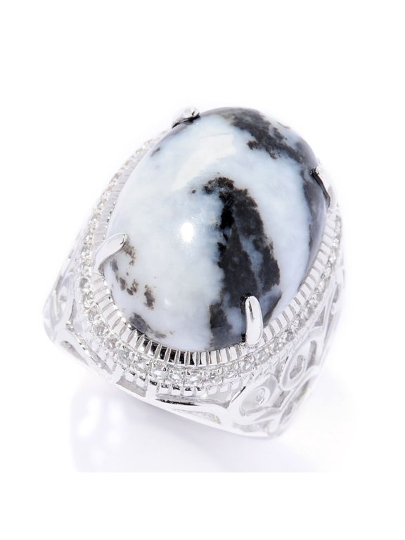 925 Sterling Silver White Buffalo,White Topaz Ring