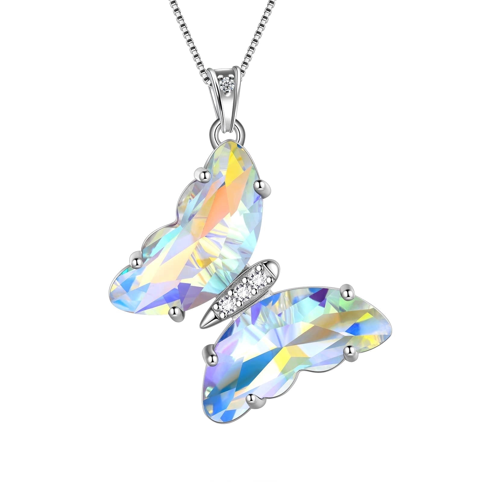 White Butterfly Necklace 925 Sterling Silver April Birthstone Necklace Pendant Jewelry Women Birthday Mother's Day Gifts Juwaliy