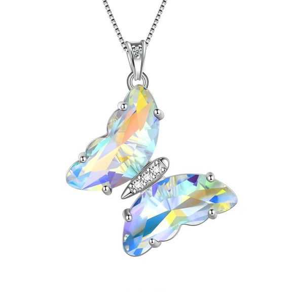 White Butterfly Necklace 925 Sterling Silver April Birthstone Necklace Pendant Jewelry Women Birthday Mother's Day Gifts Juwaliy