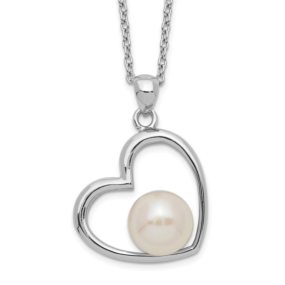 925 Sterling Silver White Button Freshwater Cultured Pearl Heart Necklace Fine Jewelry For Women Gifts For Her (7-8mm), 17"