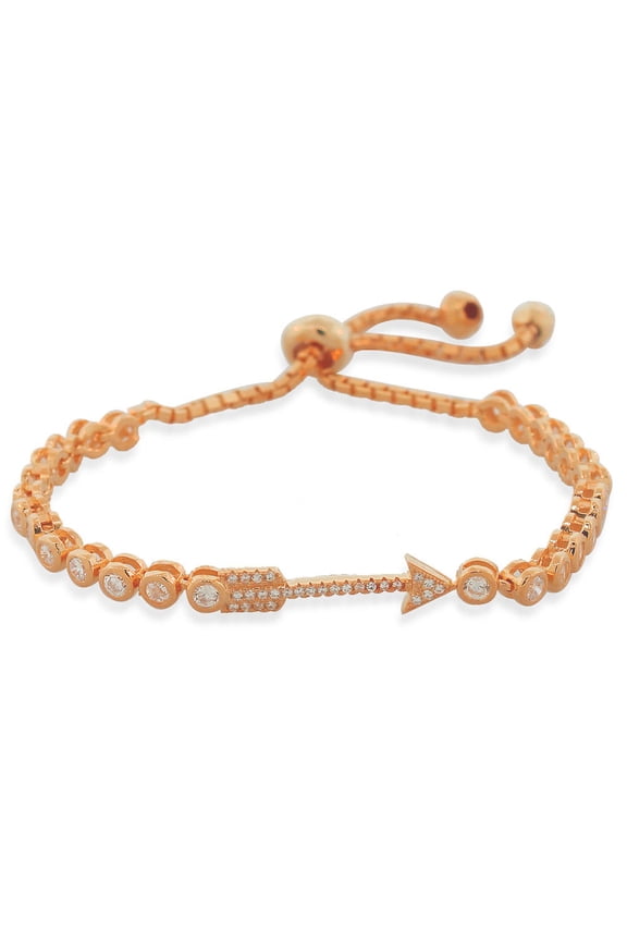 925 Sterling Silver White CZ Arrow Womens Link Chain Bracelet