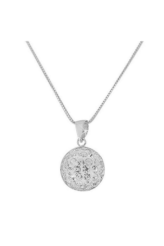 925 Sterling Silver White CZ Bead Ball Pendant Necklace