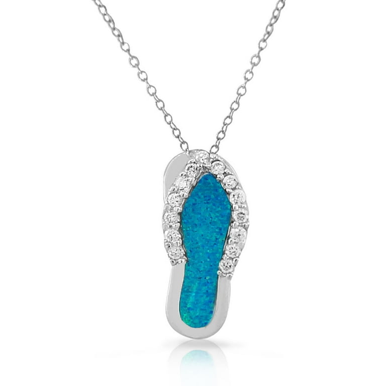 925 Sterling Silver White CZ Blue Simulated Opal Turquoise-Tone