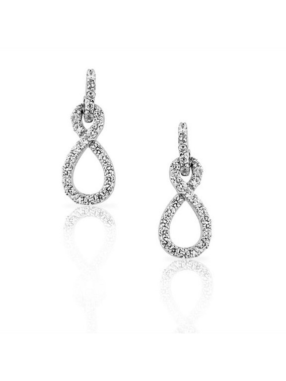 925 Sterling Silver White CZ Drop Dangle Infinity Womens Stud Earrings