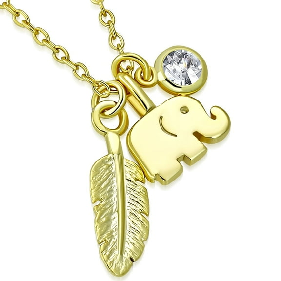 Sterling Silver White Cubic Zirconia Feather Charm Pendant Necklace