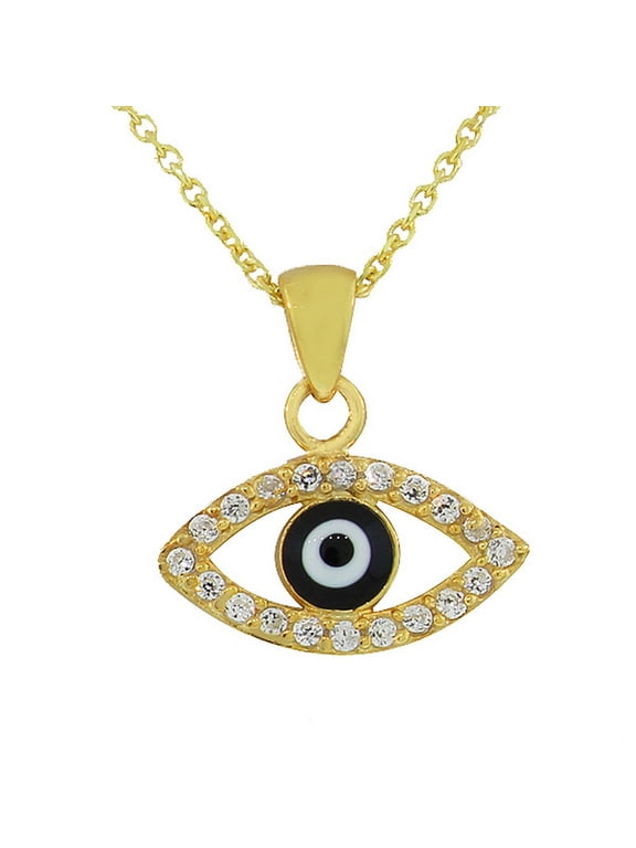 925 Sterling Silver White CZ Hamsa Evil Eye Pendant Necklace