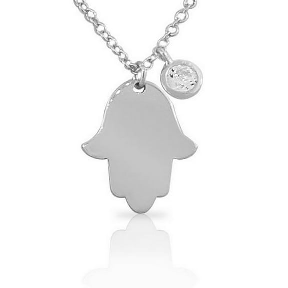 925 Sterling Silver White CZ Hamsa Evil Eye Womens Pendant Necklace