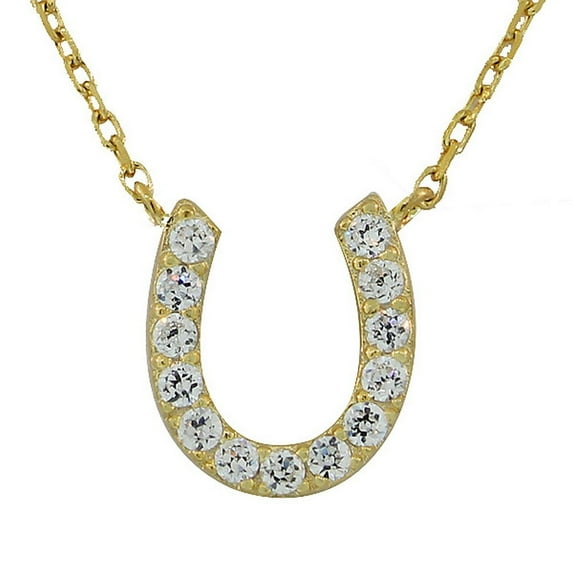 925 Sterling Silver White CZ Horseshoe Pendant Necklace with Chain