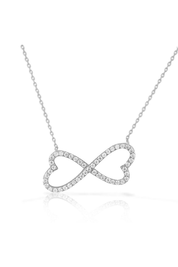 925 Sterling Silver White CZ Love Heart Infinity Necklace