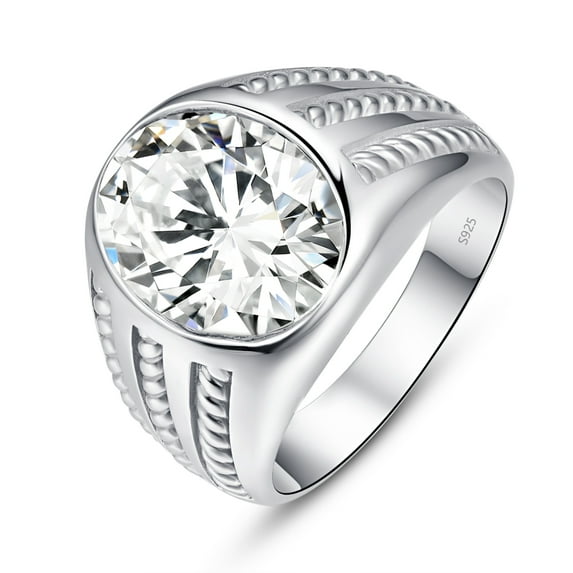 925 Sterling Silver White CZ Ring Solitaire Ring for Men 17mm Side Rope Size 7-13