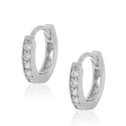 925 Sterling Silver White CZ Small Hoop Huggie Earrings