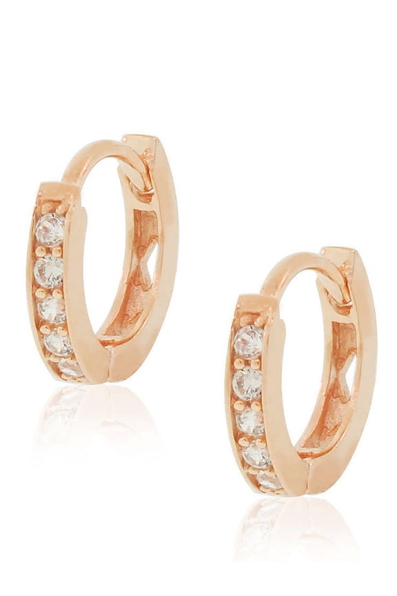 925 Sterling Silver White CZ Small Hoop Huggie Earrings