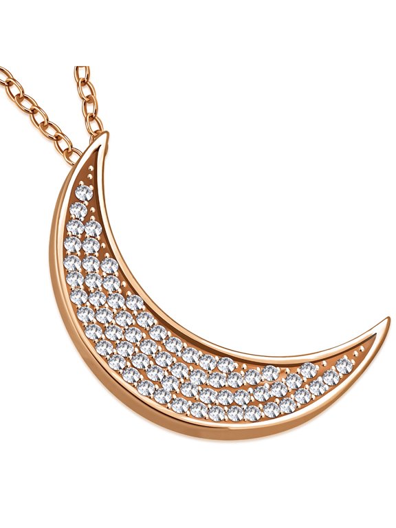 925 Sterling Silver White CZ Womens Crescent Half-Moon Pendant Necklace