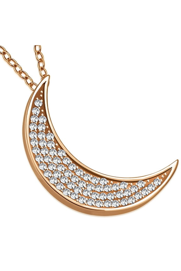 925 Sterling Silver White CZ Womens Crescent Half-Moon Pendant Necklace