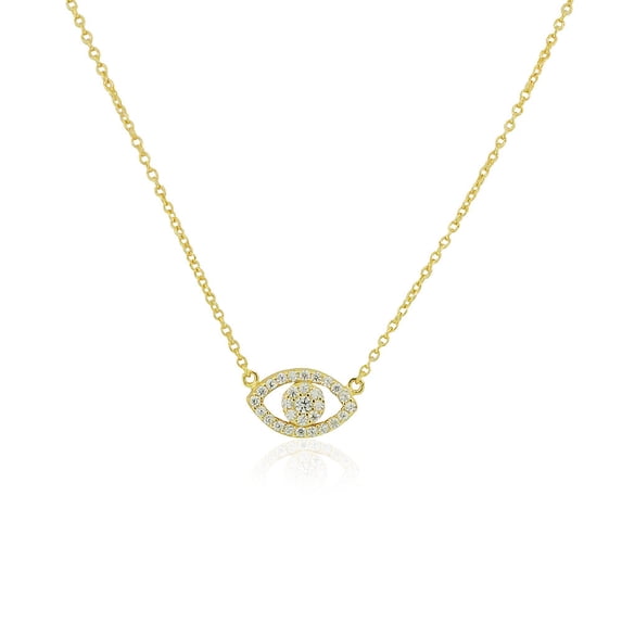 925 Sterling Silver White CZ Womens Evil Eye Hamsa Pendant Necklace